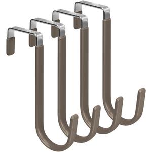 FYY Over The Door Hooks, 4 Pack Door Hangers Hooks with Rubber Prevent Scratches Heavy Duty Organizer Hooks for Living Room, Bathroom, Bedroom Hanging Clothes, Towels, Hats, Coats, Bags Brown