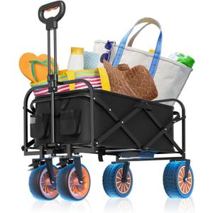 Electric Utility Wagon Cart, Rechargeable Electric Collapsible Folding Wagon, Large Capacity Utility Grocery Wagon with Roll Folding Table for Camping Garden Sports Shopping (Black)