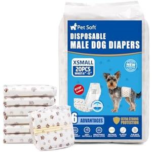 Pet Soft Dog Diapers Male - Disposable Male Dog Wraps Wetness Indicator, Ultra Absorbent Doggie Diapers Comfortable for Incontinence Excitable Urination, 20pcs XSmall