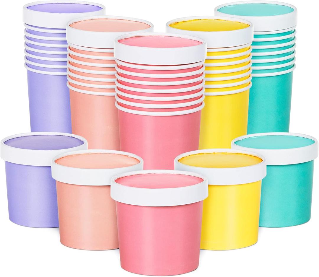 MATICAN Paper Ice Cream Cups with Lids, 40-Pack 11-Oz Soup Cups with Lids, Disposable Ice Cream Containers, 11-Ounce, 5 Pastel