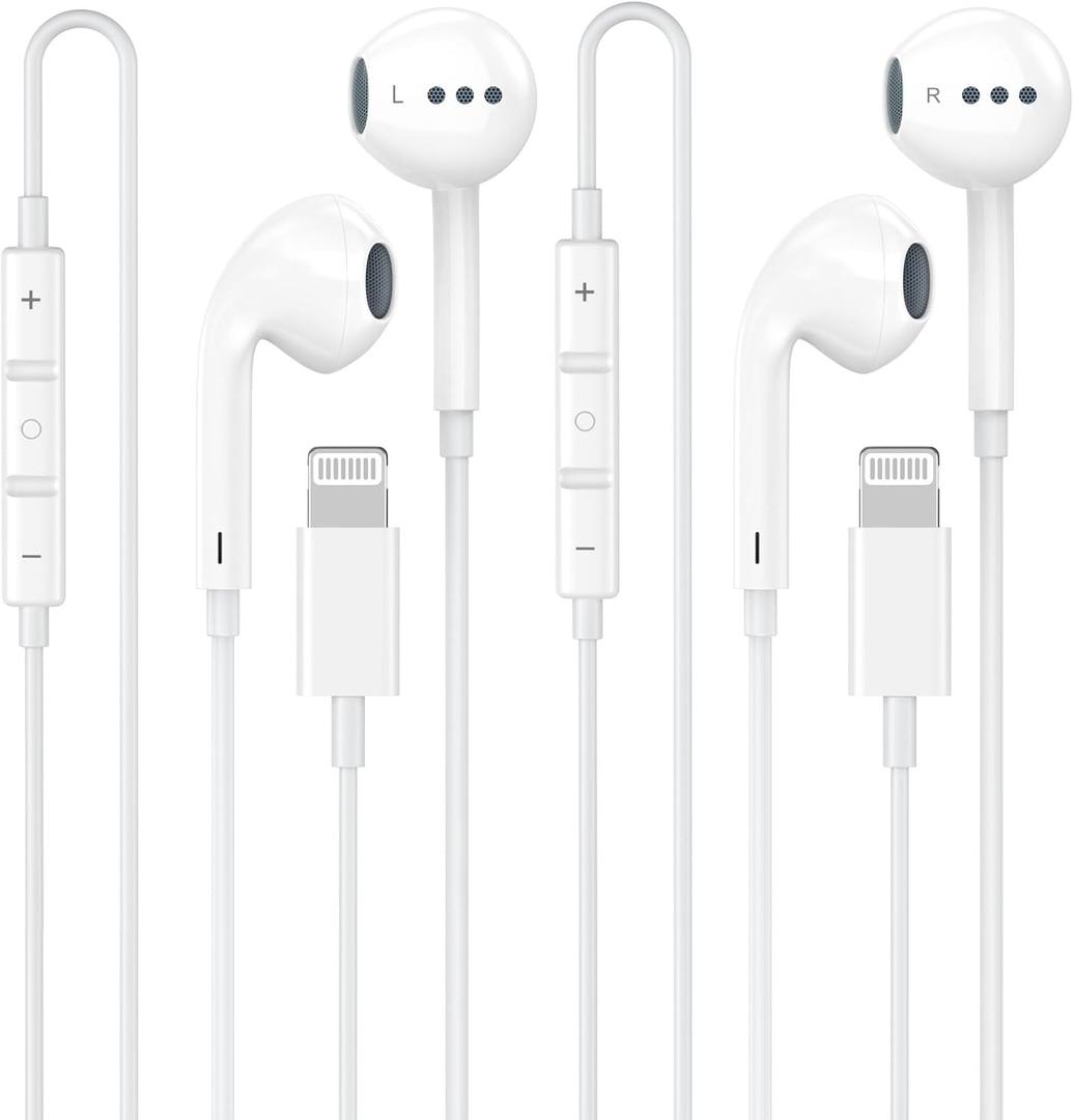 [Apple MFi Certified] iPhone Headphones Wired, 2Pack True Plug and Play Wired Lightning Earbuds/Earphones with Built-in Microphone & Volume Control HiFi Stereo for iPhone 14 13 12 11 Pro Max XS XR X 8