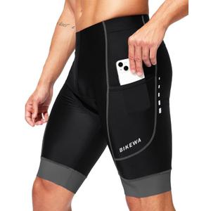 Bikewa Padded Bike Shorts for Men 4D Cycling Road Riding Biking Padding Bicycle Shorts with Phone Pockets (Medium, Black/Dark Grey)