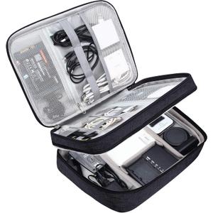 SELLYFELLY Electronic Bag Travel Cable Accessories Bag Waterproof Double Layer Electronics Organizer Portable Storage Case for Cable, Cord, Charger, Phone, Adapter, Power Bank, Kindle, Hard Drives (Black)