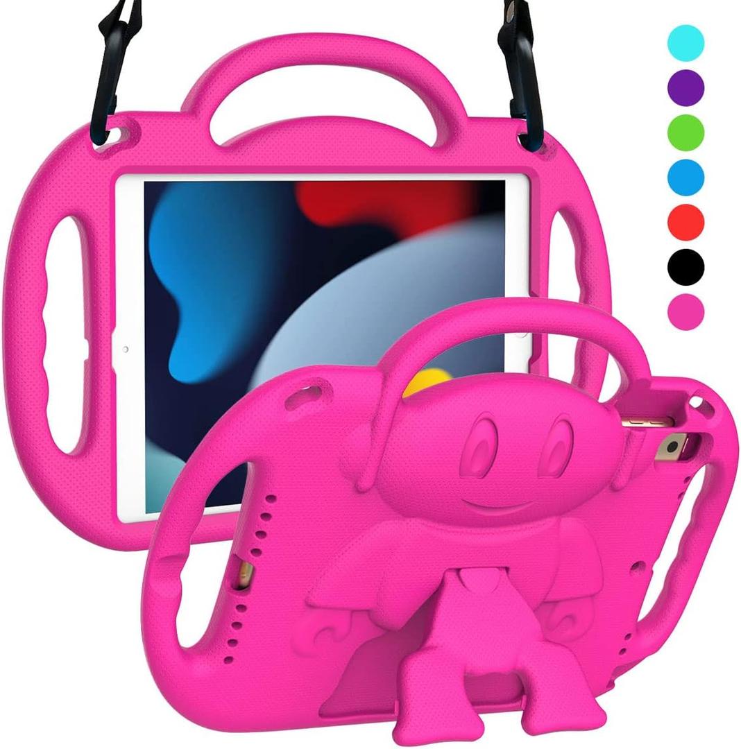 SUPLIK Kids Case for iPad 9th/8th/7th Generation (10.2 inch, 2021/2020/2019), iPad 10.2" Protective Case with Shoulder Strap Handle Stand for Apple iPad 7th/8th/9th Gen, Pink