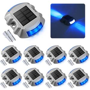 VOLISUN Solar Deck Lights, 8-Pack Led IP67 Waterproof Outdoor Warning Step Lights for Driveway, Sidewalk, Garden Pathway, Yard (Blue)