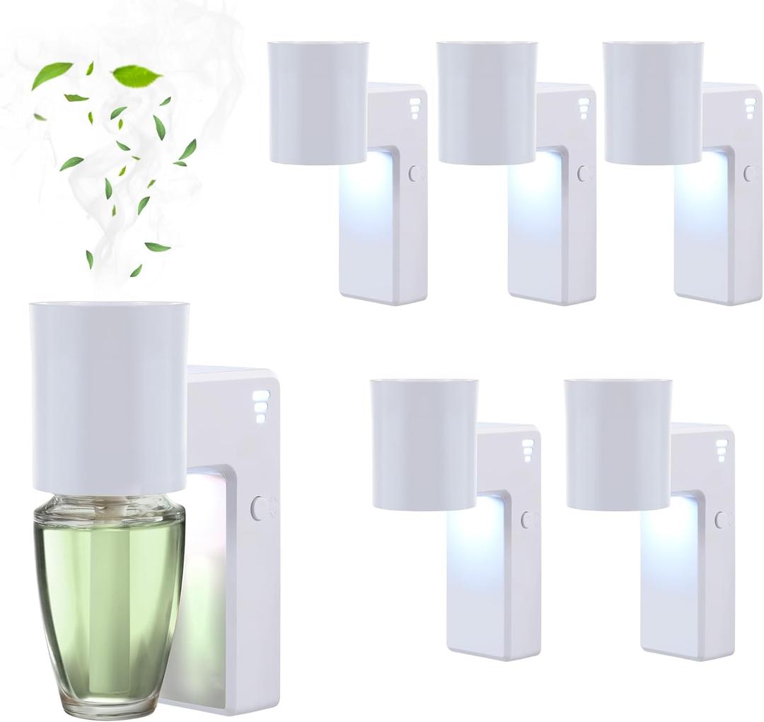 6 PCS Wall Fragrance Plug in with Night Light and Oil Diffuser Plug with Upgraded Fragrance Concentration Control, Compatible with Bath and Body Works WallFower for Home, White