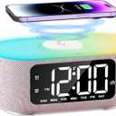 JALL Fabric Alarm Clock for Bedroom, with Big Led Screen Display, Bluetooth Stereo Sound Speaker, FM Radio, Fast Wireless Charging, USB Charging Port, Nightlight, White Noise, Ideal for Gift, Pink