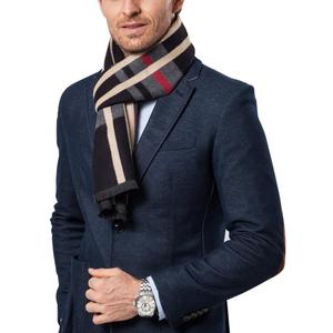 Shubb Men's Fashion Scarves for Winter Cashmere Feel Scarf for Men 70.8 * 11.8 IN (Black Yellow Check)