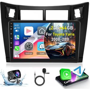 [2+64G] Car Stereo for Toyota Yaris 2008-2011 - Wireless Carplay and Android Auto - 9 Inch Touchscreen Android Car Radio with DSP/Multiple UI/WiFi/GPS/SWC + AHD Backup Camera