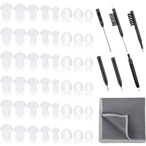 48 Pieces Hearing Aid Tips Hearing Aid Domes Universal Domes for Earbud Tip Replacement, BTE Sound Amplifier Accessories and 7 Pieces Cleaning Tools with Velvet Bag