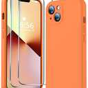 BossKiss Compatible with iPhone 13 Case, Premium Silicone Upgraded [Camera Protection] [2 Screen Protectors] [Soft Anti-Scratch Microfiber Lining] Phone Case for iPhone 13 6.1 inch - Bright Orange