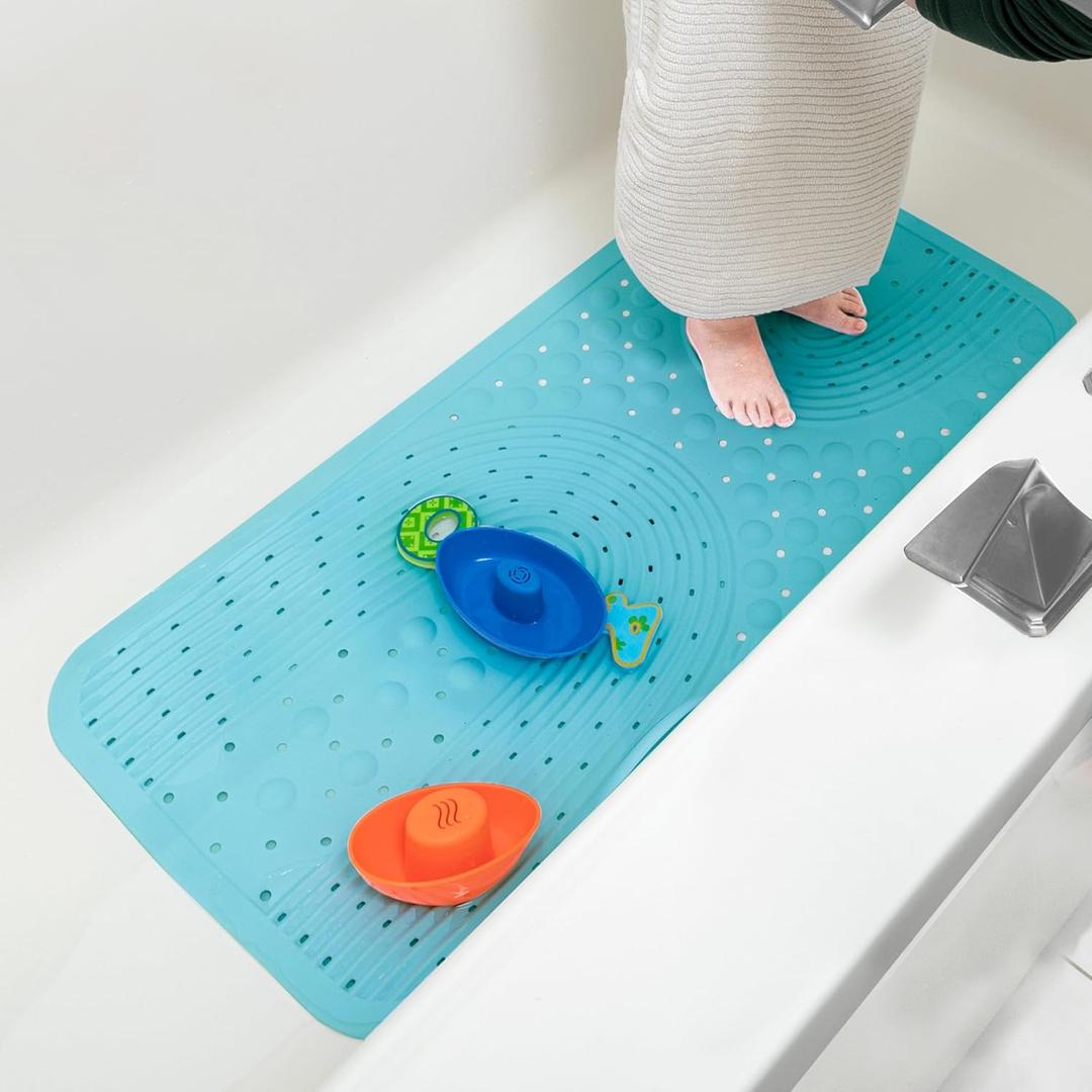 Nuby Cushioned Bath Mat for Babies and Toddlers - Non-Slip Shower and Bathtub Mat with Suction Cups - Aqua