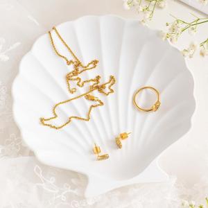 Ring Dish Shell Shape Metal Jewelry Dish Tray, Decorative Trinket Holder with Velvet Bottom, Earrings Necklaces Bracelet Watch Keys Holder for Vanity, Nightstand(Matte White)