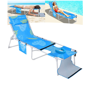 KingSom 3 in 1 Sun Tanning Chair with Face Hole, Folding Chaise Lounge Chair, 6-Position Recliner Lay Flat Beach Chairs, Removable Pillow & Pocket, Breathable Lounger Chairs for Outside,Patio, 350 LBS