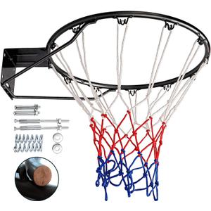 Dripex Solid Basketball Rim 18" Replacement Breakaway Wall Mounted Outdoor Heavy Duty Solid Steel 18 Inch Rim Double Spring with All Weather Net (Black)