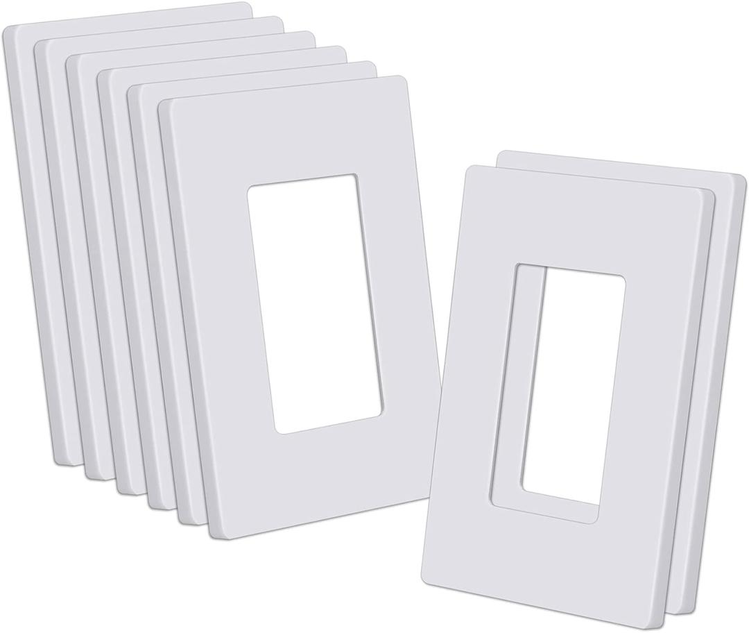 CML Decorator Screwless Wall Plate, 1-Gang Receptacle Outlet Cover, 8 Pack Hidden Screw Smooth Face Switch Plates, Standard Size 2.91"x4.68", Impact Resistant, White