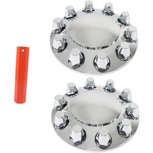 Silscvtt Chrome Semi Truck Hub Cover Wheel Axle Cover Center Caps Complete with 33mm Screw-on Lug Nuts for 22.5 Inches and 24.5 Inches Semi Truck Wheels 2 Front