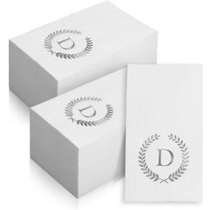 200 Pack Monogrammed Disposable Napkins Silver Foil Letter D Guest Napkins Initial Disposable Hand Paper Towels for Wedding Engagement Baby Shower Party Home Kitchen Bathroom Dinner Decorative Towels