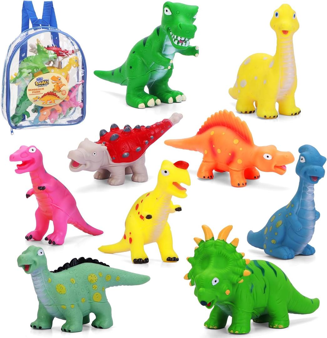 Dinosaur Toys for Toddlers 1-3: 9pcs Soft Rubber Dinosaur Toys for Kids 2-4 with Carrying Backpack - Educational Colorful Dinosaurs for Kids' Imaginative Play