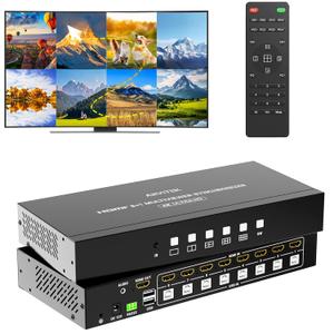 4K HDMI KVM Switcher 8x1 w/Hot-Key, HDMI Multiview Switch w/KVM, 8 Computers Share 1 Monitor+2 USB Device, Quick View for Security Camera, PC, Laptop, Fire Stick, Roku, Included Rackmount Ear
