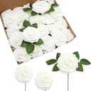 JOYLEX Artificial Flowers Realistic Roses, 100 pcs Real Looking Fake Roses with Stem for DIY Wedding Bouquets Centerpieces Bridal Shower Party Home Romantic Decorations (White) (Regular 3" - 100pcs)