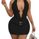 SweatyRocks Women's 2 Piece Skirt Sets Going Out Halter Crop Top with Bodycon Mini Skirts Club Rave Outfits Black Large