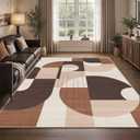 5x7 Brown Geometric Area Rug for Living Room Bedroom Modern Abstract Large Rug Machine Washable Non-Slip Carpet for Dining Room Office