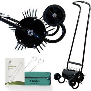 Rolling Aerator, Rolling Lawn Aerator for Grass 16" Wide with 30 Spikes for Smoother Penetration, Manual Push Aerator Lawn Tool with Wheels, Aerator Roller for Yard and Garden