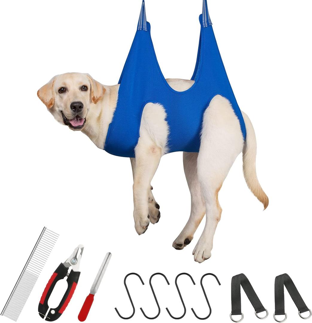Guzekier Dog Grooming Hammock for Trim Nail, Dog Sling for Grooming, Dog Hammock Restraint Bag with Nail Clippers/Trimmer, Nail File, Pet Comb,Ear/Eye Care (Weight: 20-45 LBS)