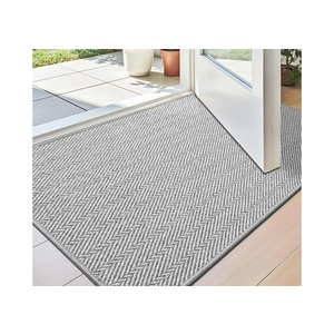 LUMI Ultra Thin Indoor Door Mat for Entrance 24"x36", Non Slip Entryway Mat, Low Profile Doormat, Unique Herringbone Design Carpet for Inside, Patio, Porch, Gray