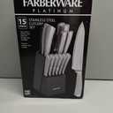 Farberware Textured Grip Stainless Steel Knife Set, 15 Piece, Stainless Steel (Black)