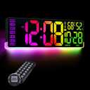 16.5" Large Digital Wall Clock: 11 Screen Colors and 13 U-Shaped RGB Backlight Modes with Sync Screen, Auto DST, Temp & Humidity, Dual Alarm & Timer – Digital Clock for Classroom, Gym, Gaming Room