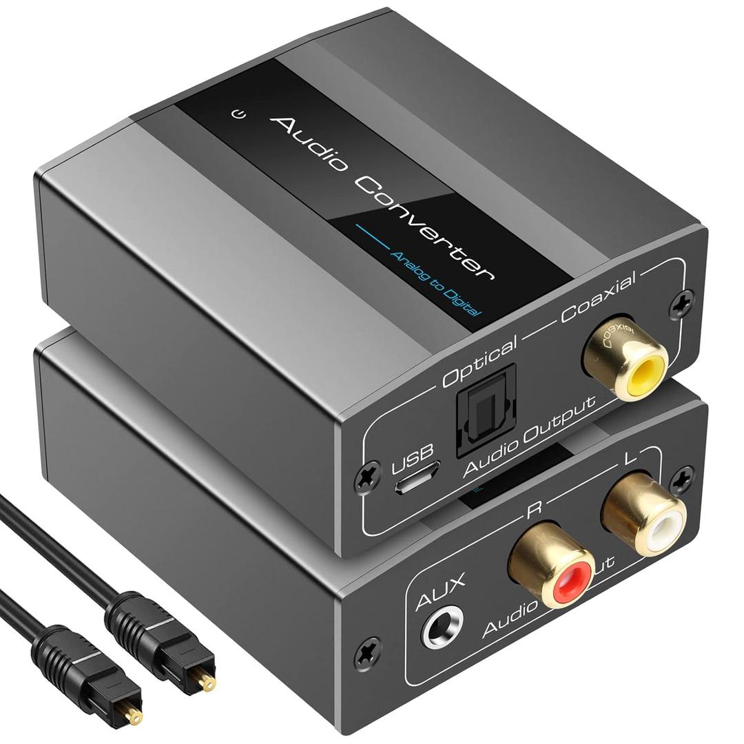 VPFET Analog to Digital Audio Converter RCA to Optical with Cable 3.5mm AUX Jack Toslink and Coaxial Adapter for Soundbar