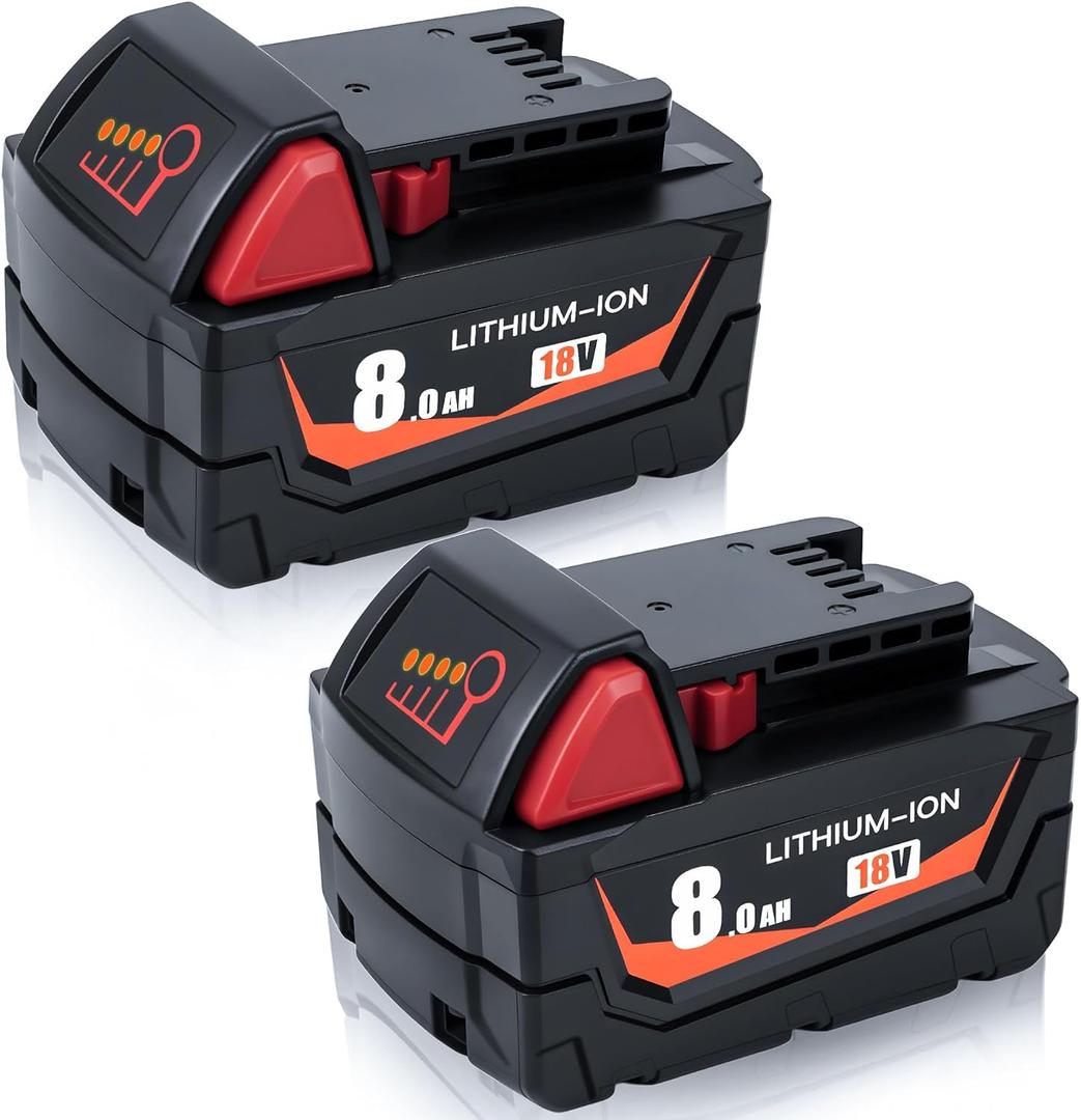 2 Pack Replacement for Milwaukee M18 Battery 8.0Ah - 18V Lithium-ion High-Capacity Power Batteries, Compatible with 48-11-1860, 48-11-1850 & More Cordless Tools