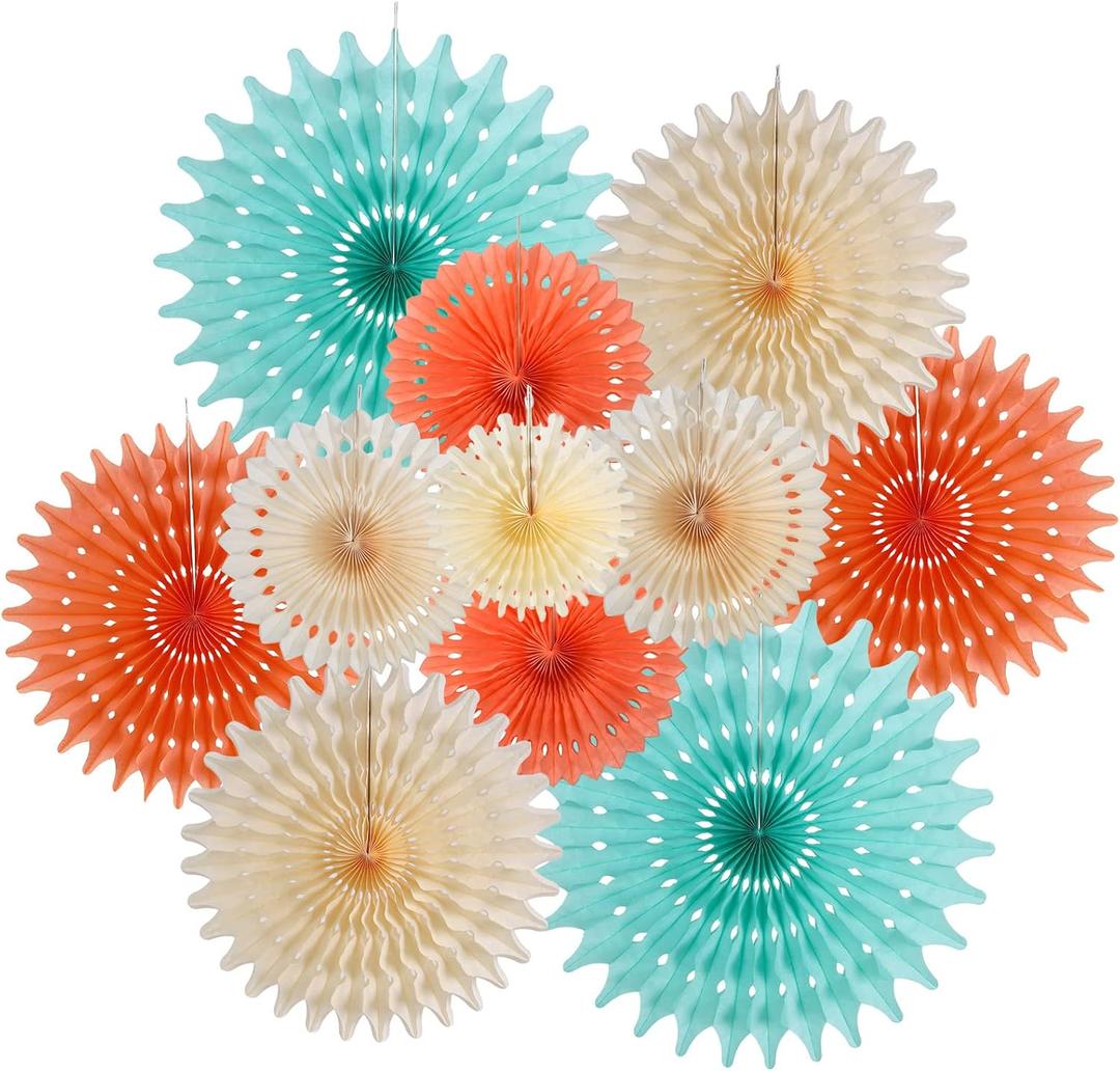 SUNBEAUTY Pack of 11 Hanging Honeycomb Paper Fans Party Decoration Paper Decoration for Birthday Wedding Graduation Events Accessories Mint Peach Cream (Wd-cream Yellow)