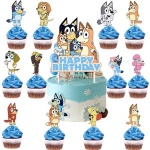 FARDAS 25PCS Cake Cupcake Topper Decorations Cartoon Dog Happy Birthday Party Supplies