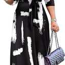 BDAILKA Maxi Dresses for Women Long Dress Casual V-Neck Bohemia Dresses 3/4 Sleeves Women's Elegant Dresses (Black, S)