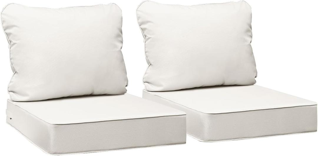 AAAAAcessories Outdoor Seat Cushions for Chairs, Fade-Resistant, Waterproof Patio Furniture Replacement Cushions, 19" x 19" x 3" + 19" x 17", Set of 2, Linen White