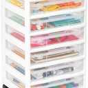 novelinks Rolling Storage Cart, 6-Tier, for 12" x 12" Paper & Scrapbook SuppliesWhite, 6 Clear Cases & Built-in Handles, Holds Yarn, Vinyl, Stationery, Art, Craft, and Office Tools