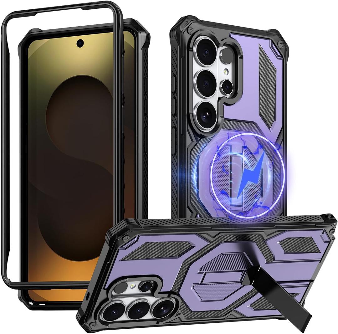 for Samsung Galaxy S26 Ultra Case with Front Frames & Adjustable Kickstand, Magnetic Rugged Shockproof Bumper Cases Heavy-Duty Magnetic Protective Cover (2026), (Purple)