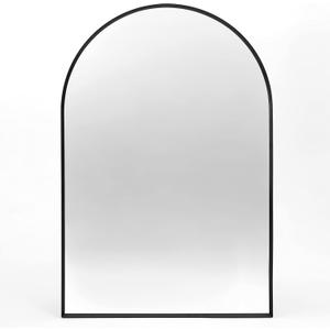 Large Black Arched Mirror, 30" x 40" Modern Brushed Metal Frame Arch Wall Decorative Mirror, Arched Top Bathroom Vanity Mirror for Living Room Bedroom Fireplace Mantel, Tempered Glass