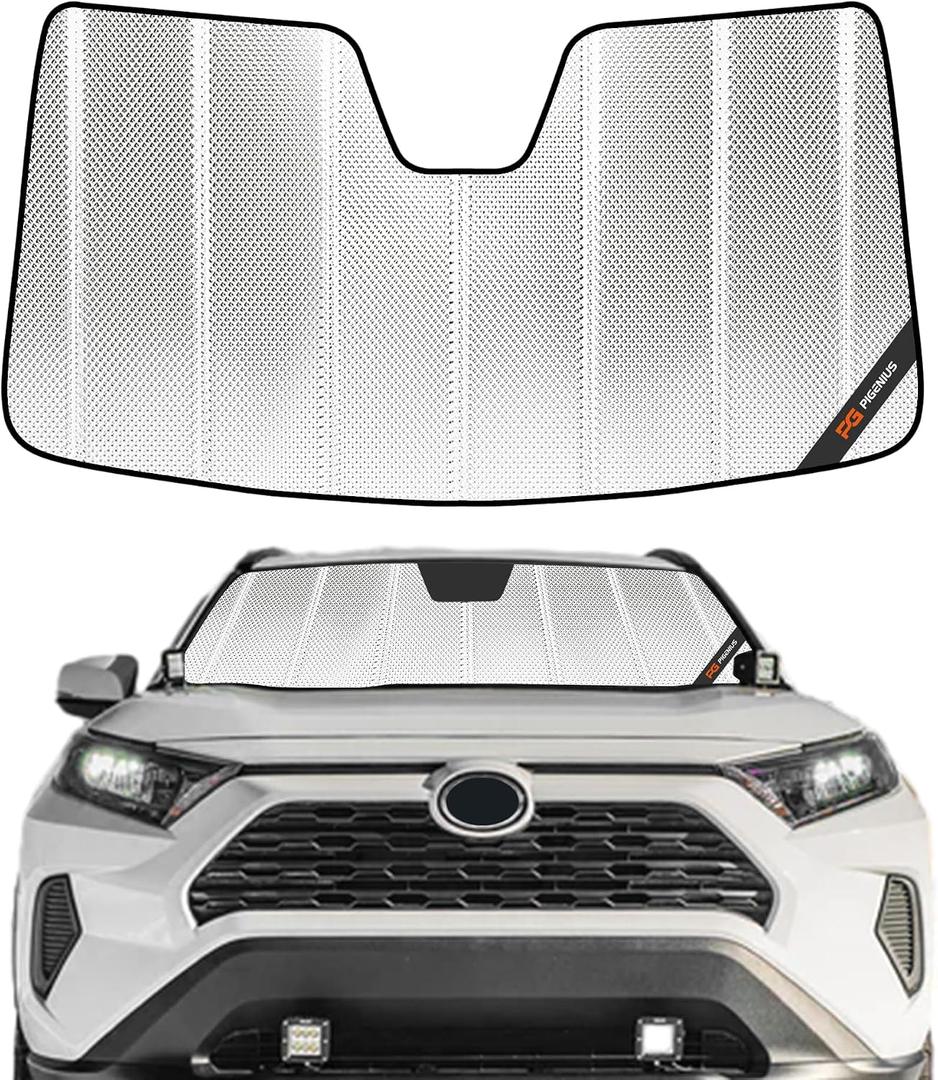 Windshield Sun Shade for Toyota RAV4 2019-2025; RAV4 Prime 2021-2024. Reflective Aluminum Film Front Window Sunshade - BLAZBLOCK