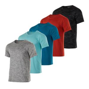 Real Essentials 5 Pack: Men’s Dry-Fit Moisture Wicking Active Athletic Performance Crew T-Shirt, Medium