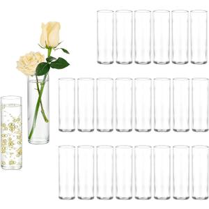 Hewory Cylinder Glass Bud Vases: Set of 24 Small Clear Skinny Single Flower Vase for Centerpieces - Minimalist Bulk Vases for Wedding Birthday Bridal Shower Party Events Table Decor, 5.91"(H)1.8"(D)