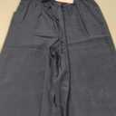 NILOUFO Women Wide Leg Pants Drawstring Elastic High Waisted Palazzo Casual Trousers with Pockets Lounge Comfy (Navy Blue, Small)