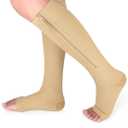 Ailaka Medical Compression Socks with Zipper, Knee High 15-20 mmHg Compression Socks for Women Men, Open Toe Support Socks for Varicose Veins, Edema, Recovery, Pregnant, Nurse, L