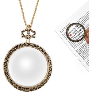 YYHSND 10X Magnifying Glass Necklace Magnifier Necklace Pendant Optical Magnifier with Chain Necklace for Library, Reading, Zooming and Jewelry (Color : Gold)