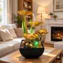 Gold Lotus Tabletop Fountain, Indoor Water Fountain with LED Light, Zen Desktop Waterfall with Pebbles and Circulating Pump for Home Office Bedroom Living Room Decor, 9.8” Tall, Gold