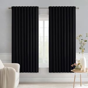 MIULEE Black Back Tab Blackout Curtains 63 Inches Long 2 Panels Set for Living Room Bedroom Privacy, Halloween Rod Pocket/Pinch Pleat Thermal Insulated Room Darkening Pleated Light Blocking Drapes