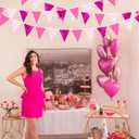 32Ft Metallic Hot Pink Triangle Flag Fabric Banner Pennant Bunting Garland Streamers for Wedding, Baby Shower, Birthday, Home, Nursery, Outdoor, Garden Party Decor